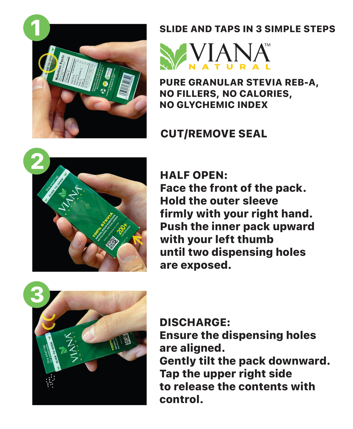 VIANA STEVIA - Guaranteed 100% Pure Granular Stevia Extract Rebaudioside A (Reb-A) 97%, NO FILLERS, Ultra-Sweet, Super Compact! 1 Pack for 230 serving | Easy Pour, Travel-Friendly - Pack of 2