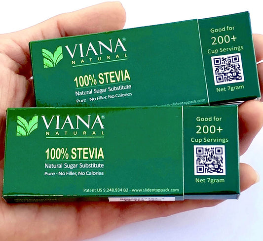 VIANA STEVIA - Guaranteed 100% Pure Granular Stevia Extract Rebaudioside A (Reb-A) 97%, NO FILLERS, Pocket Size Pack, Diet Weight Loss Aid - Pack of 2